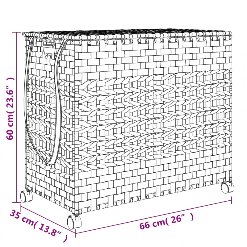 Wäschekorb mit Rollen 66x35x60 cm Rattan