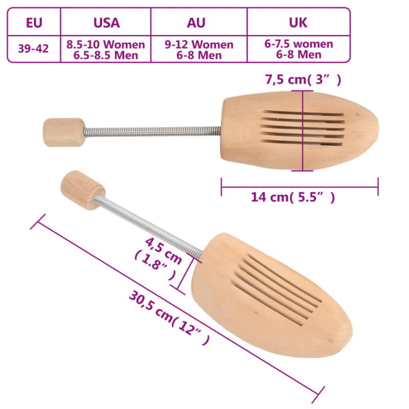 Schuhspanner 2 Paar EU 39-42 Massivholz Lotus