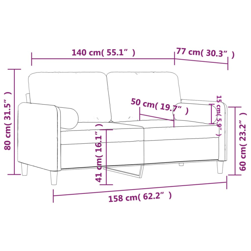 2-Sitzer-Sofa mit Zierkissen Blau 140 cm Samt