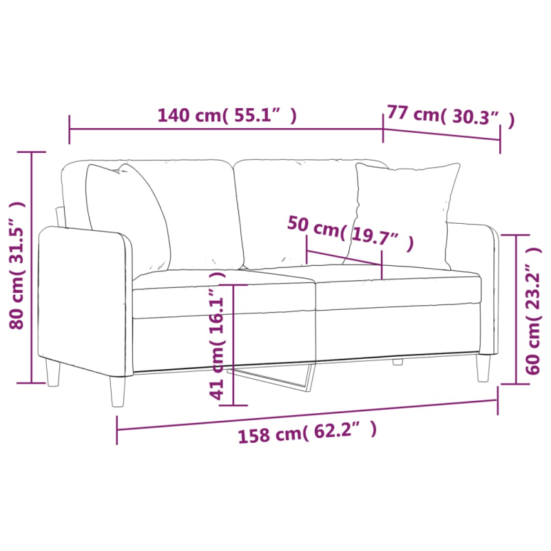 2-Sitzer-Sofa mit Zierkissen Taupe 140 cm Stoff