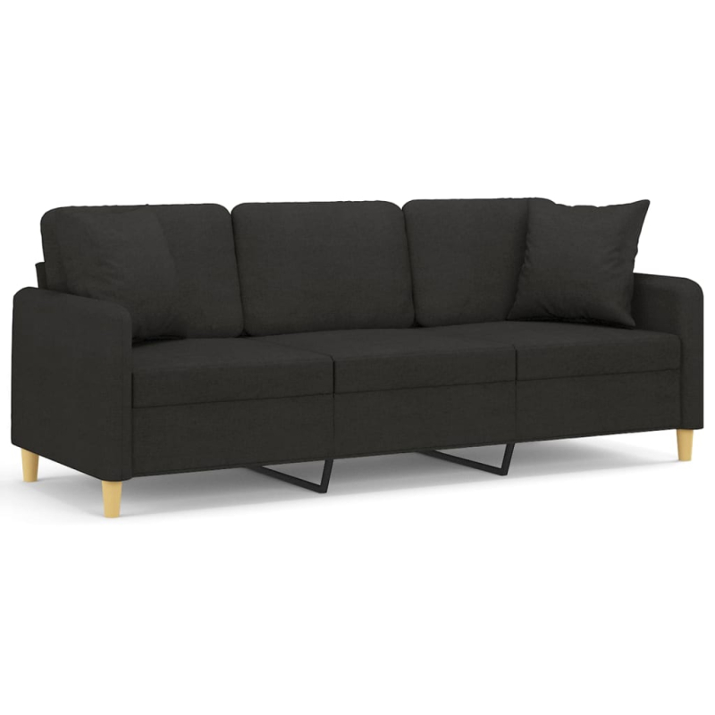 3-Sitzer-Sofa mit Zierkissen Schwarz 180 cm Stoff