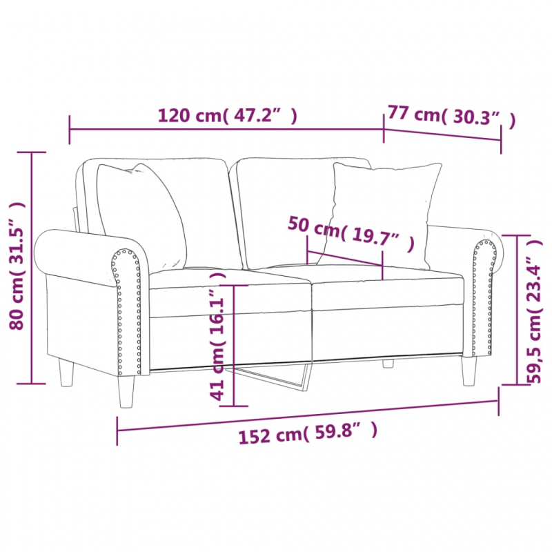 2-Sitzer-Sofa mit Zierkissen Schwarz 120 cm Samt