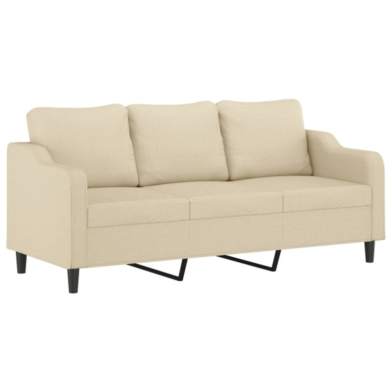 3-Sitzer-Sofa mit Hocker Creme 180 cm Stoff