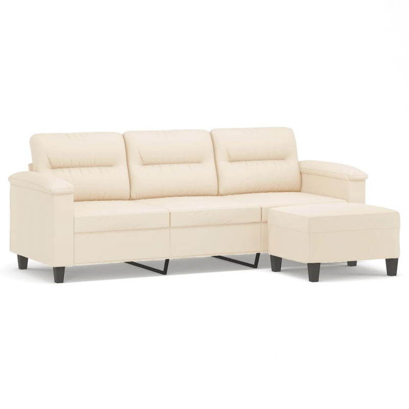 3-Sitzer-Sofa mit Hocker Beige 180 cm Mikrofasergewebe