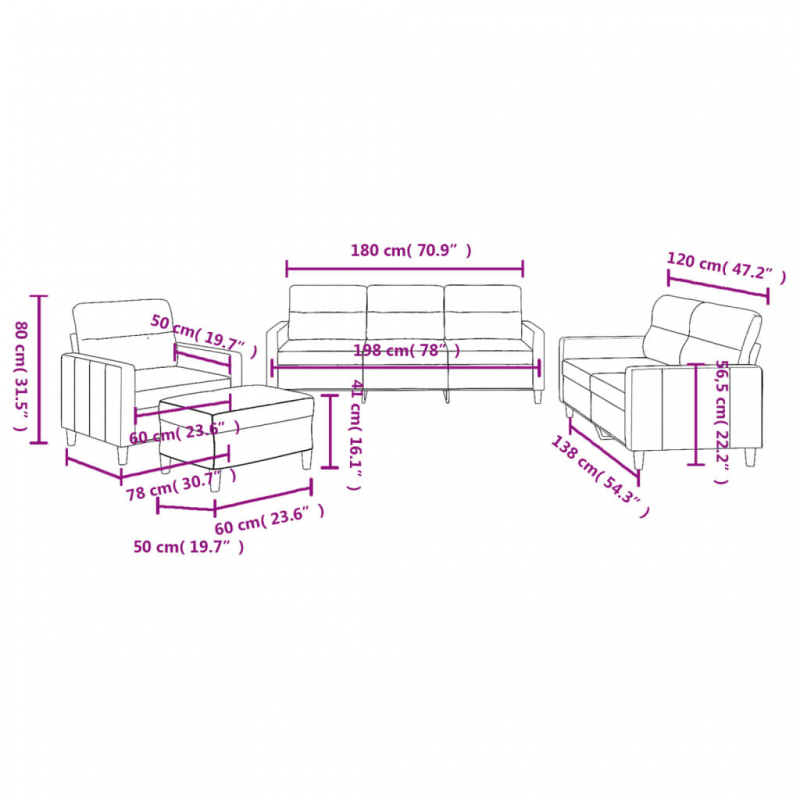 4-tlg. Sofagarnitur mit Kissen Braun Stoff