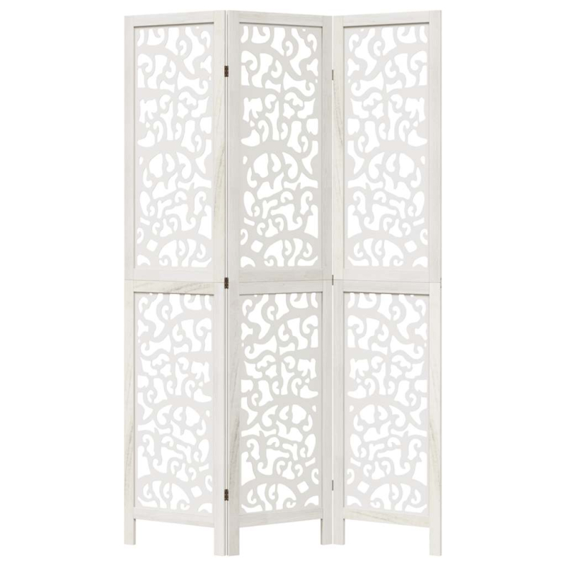 3-tlg. Raumteiler Weiß Massivholz Paulownia