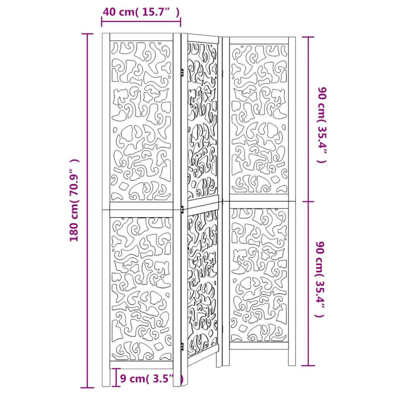 3-tlg. Raumteiler Weiß Massivholz Paulownia