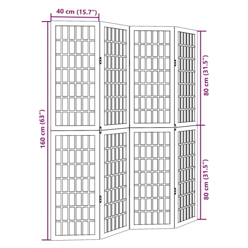 4-tlg. Raumteiler Weiß Massivholz Paulownia