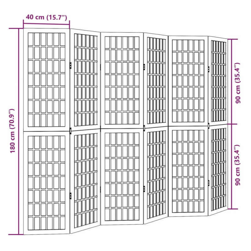 6-tlg. Raumteiler Weiß Massivholz Paulownia