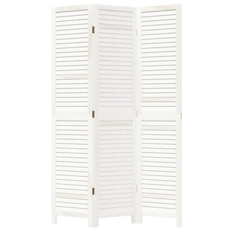 3-tlg. Raumteiler Weiß Massivholz Paulownia