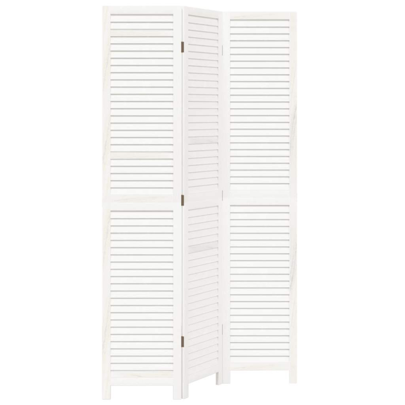 3-tlg. Raumteiler Weiß Massivholz Paulownia