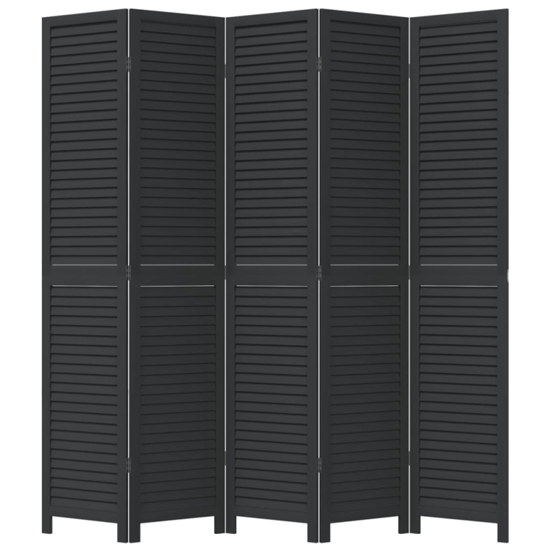5-tlg. Paravent Schwarz Massivholz Paulownia