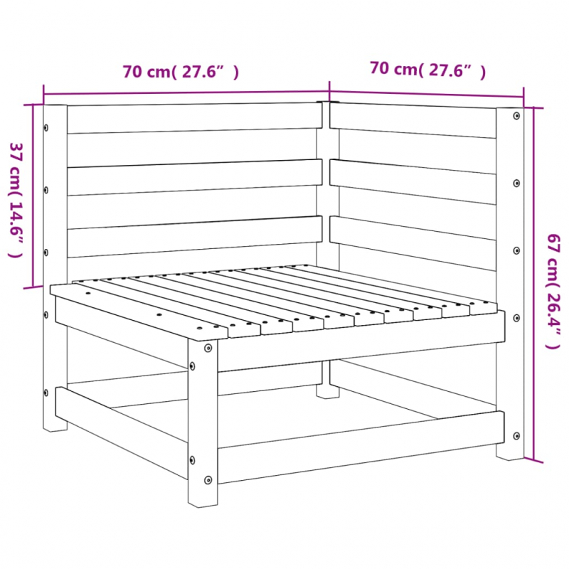 Garten-Ecksofas 2 Stk. 70x70x67 cm Massivholz Kiefer