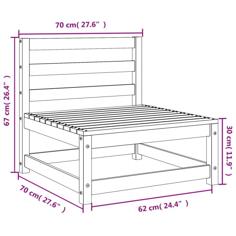 Gartensofa ohne Armlehnen 70x70x67 cm Kiefernholz Imprägniert