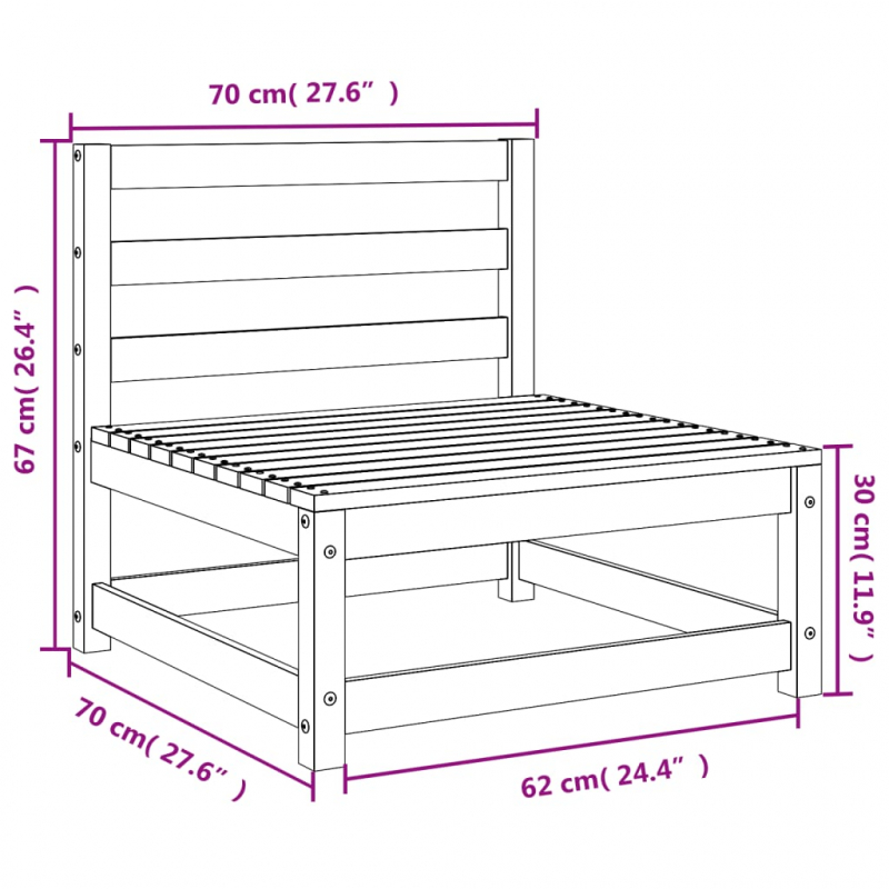 Gartensofas ohne Armlehnen 3 Stk. Wachsbraun Massivholz Kiefer