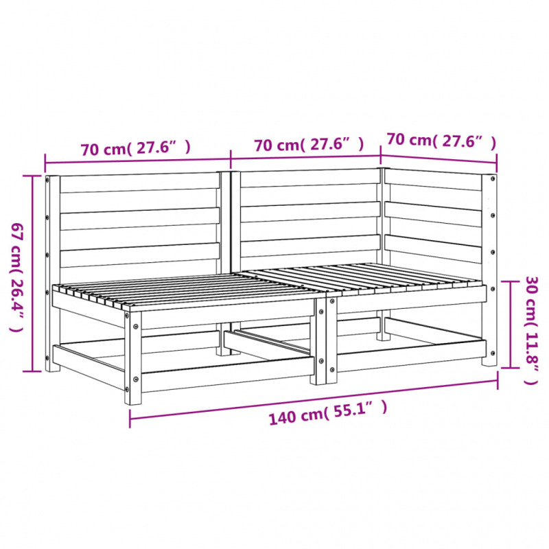 Gartensofa 2-Sitzer Massivholz Kiefer