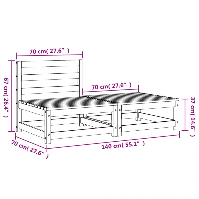 Gartensofa ohne Armlehnen mit Fußhocker Massivholz Kiefer