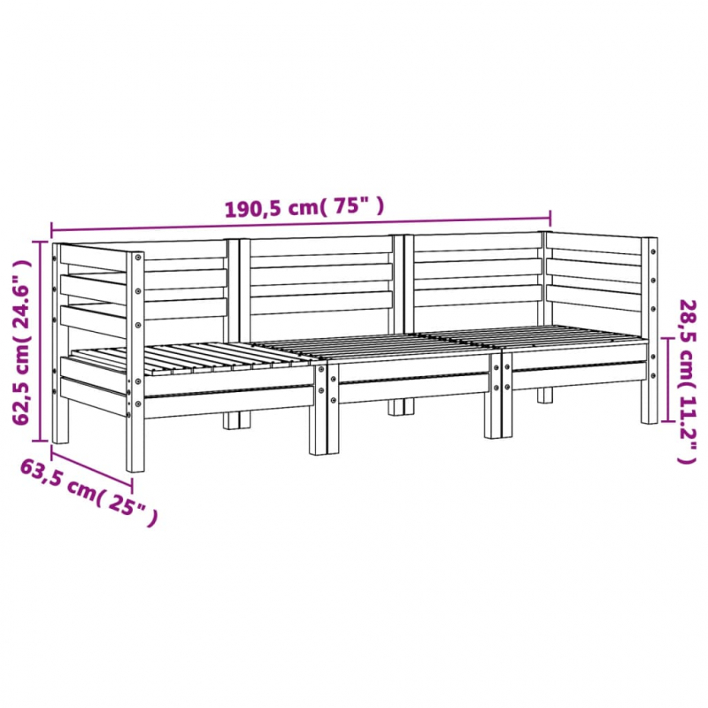 Gartensofa 3-Sitzer Wachsbraun Massivholz Kiefer