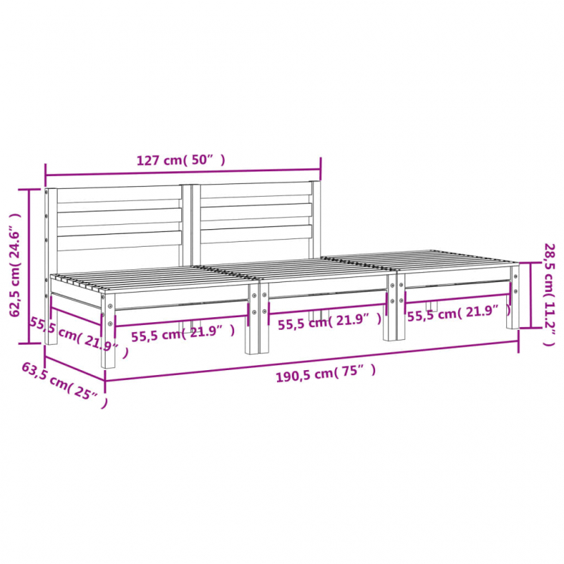 Gartensofa 3-Sitzer Weiß Massivholz Kiefer