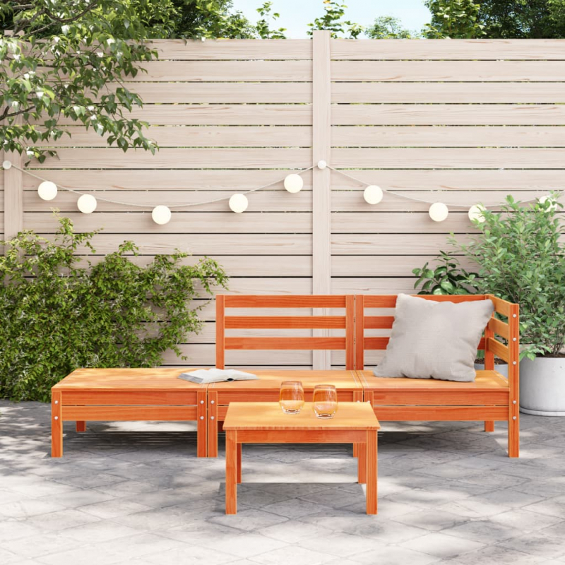 Gartensofa 3-Sitzer Wachsbraun Massivholz Kiefer