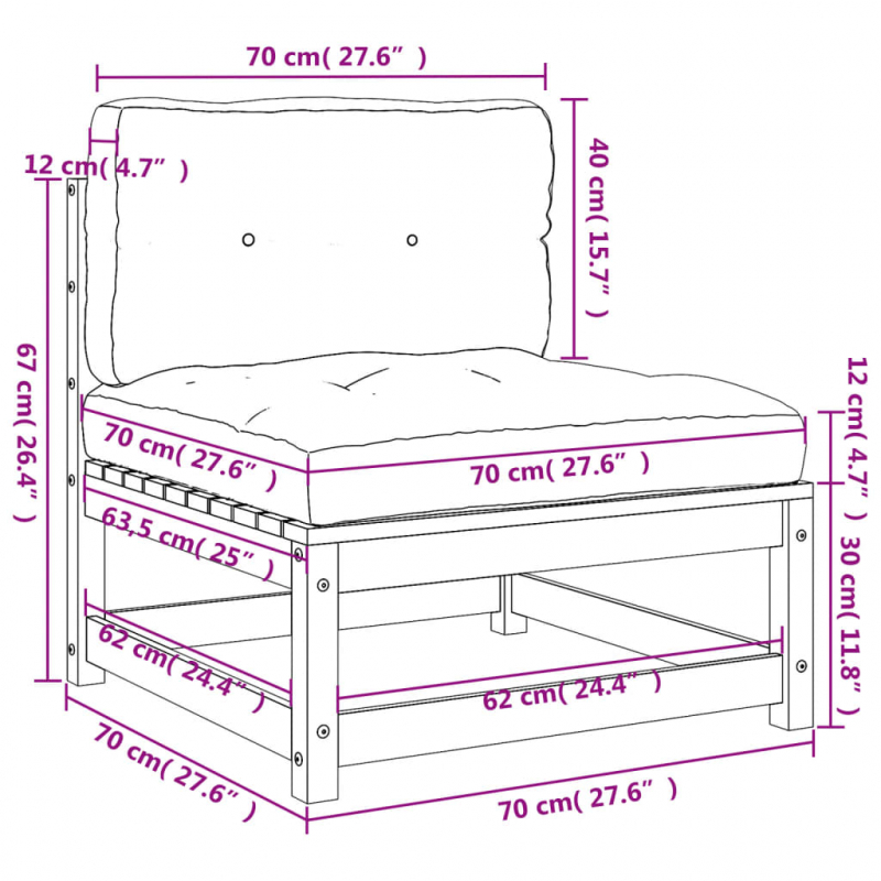 Gartensofas ohne Armlehnen mit Kissen 2 Stk. Massivholz Kiefer
