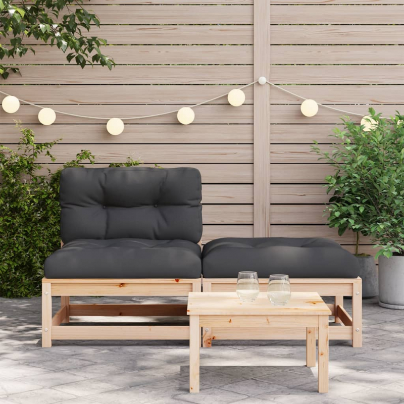 Gartensofa ohne Armlehnen mit Kissen und Hocker