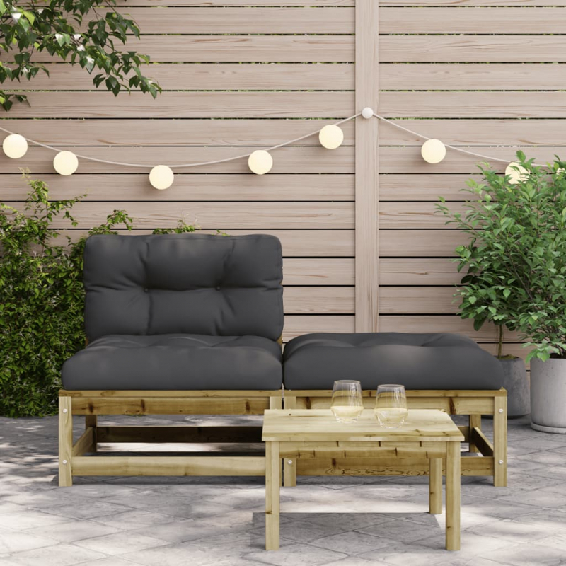 Gartensofa ohne Armlehnen mit Kissen und Hocker