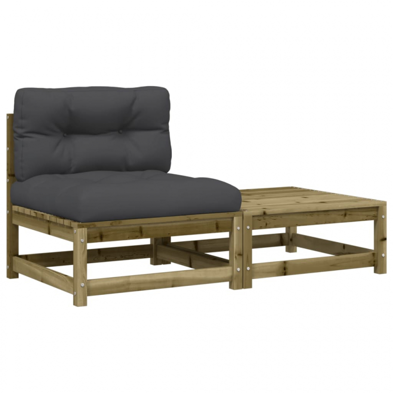 Gartensofa ohne Armlehnen mit Kissen und Hocker