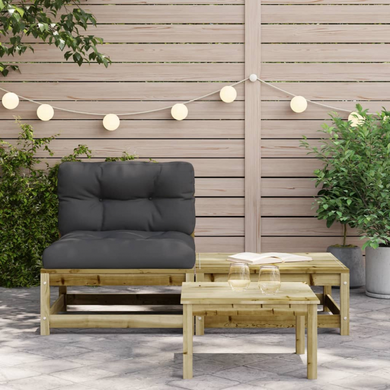 Gartensofa ohne Armlehnen mit Kissen und Hocker