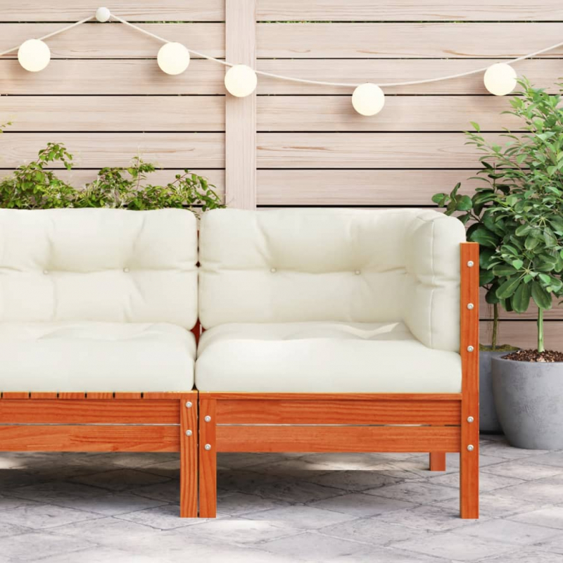 Garten-Ecksofa mit Kissen Wachsbraun Massivholz Kiefer