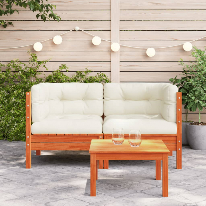 Garten-Ecksofa mit Kissen 2 Stk. Wachsbraun Massivholz Kiefer