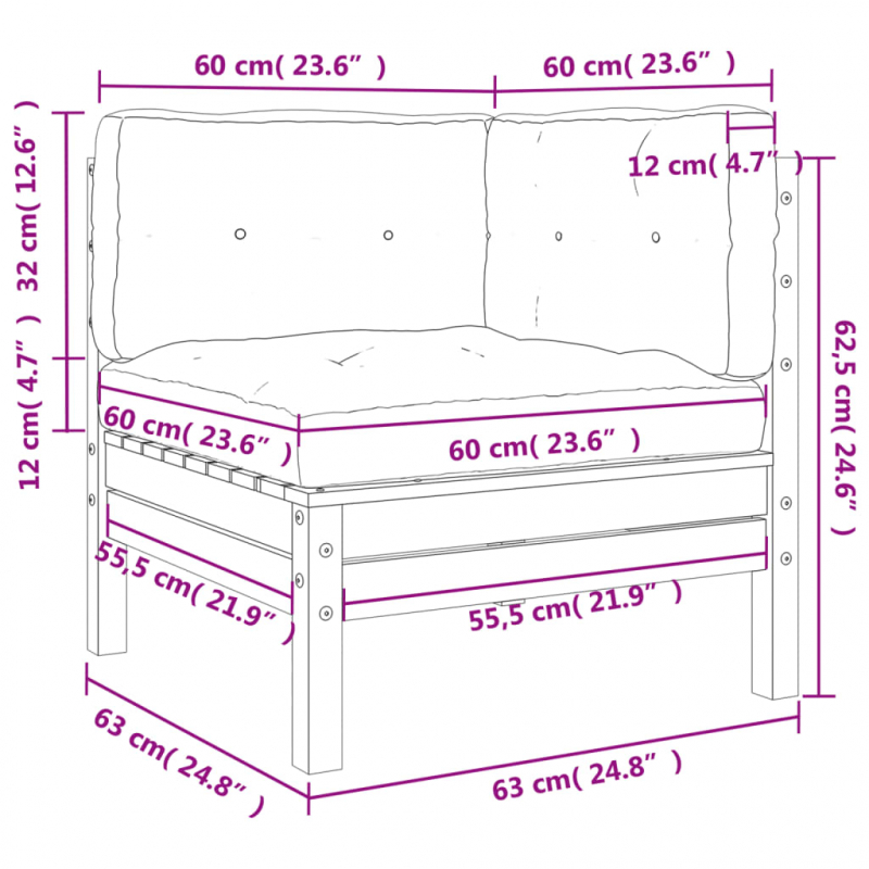 Garten-Ecksofa mit Kissen 2 Stk. Wachsbraun Massivholz Kiefer