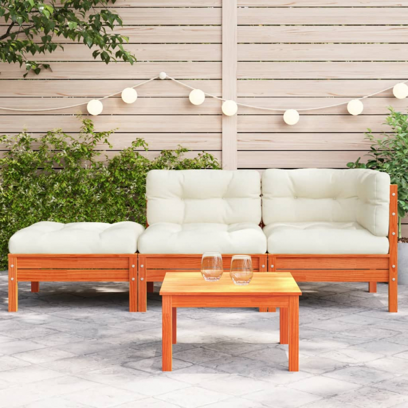 Gartensofa mit Kissen und Hocker 2-Sitzer