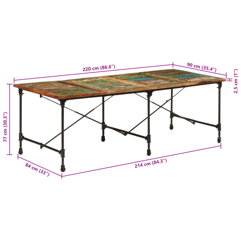 Esstisch 220x90x77 cm Altholz Massiv