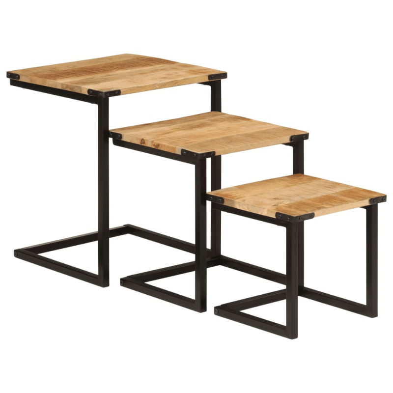 Satztische 3 Stk. Massivholz Mango und Eisen