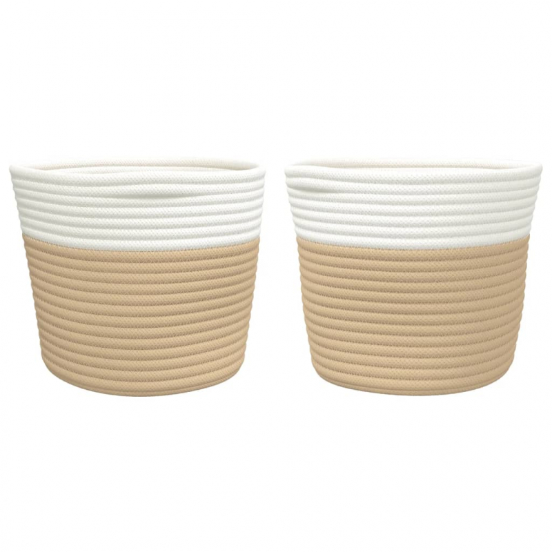 Aufbewahrungskörbe 2 Stk. Beige und Weiß Ø24x18 cm Baumwolle
