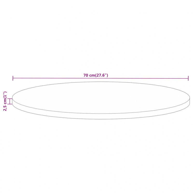 Tischplatte Ø 70x2,5 cm Rund Raues Massives Mangoholz