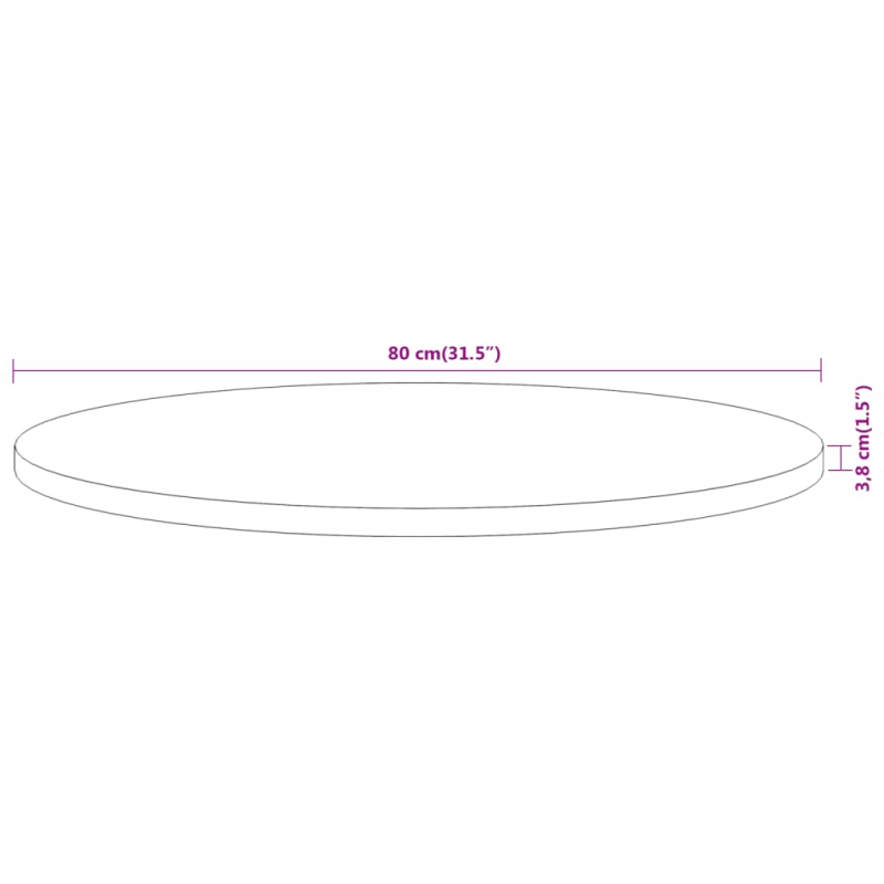 Tischplatte Ø80x3,8 cm Rund Massivholz Akazie