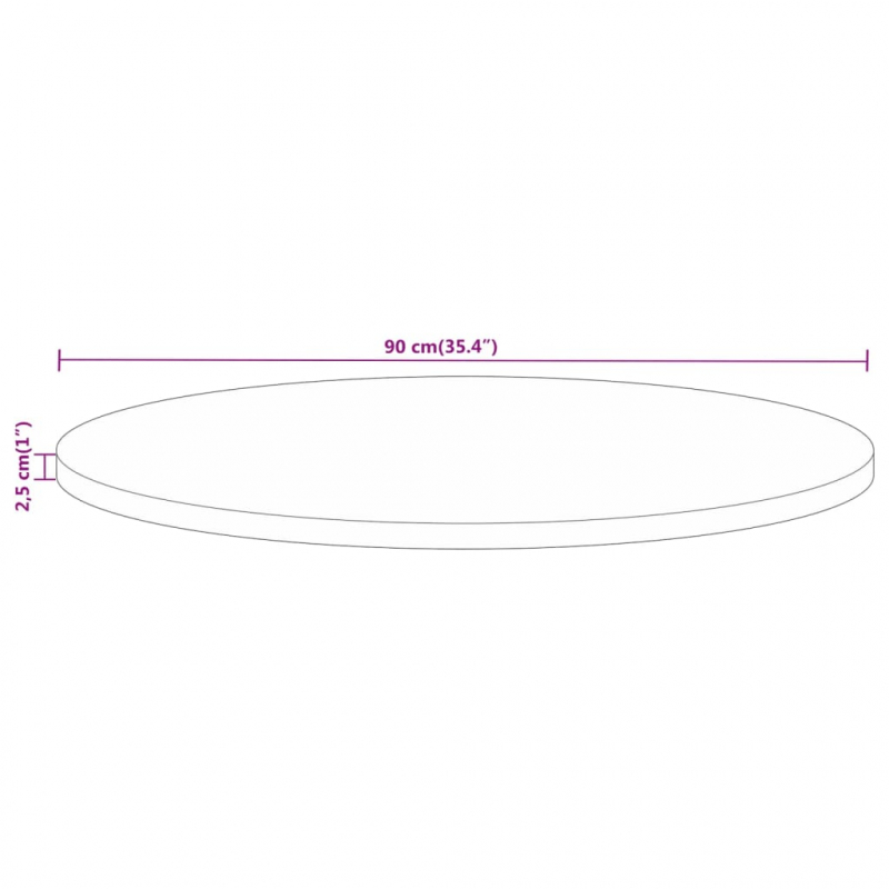 Tischplatte Ø 90x2,5 cm Rund Massivholz Mango