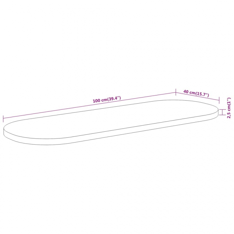 Tischplatte 100x40x2,5 cm Oval Massivholz Akazie