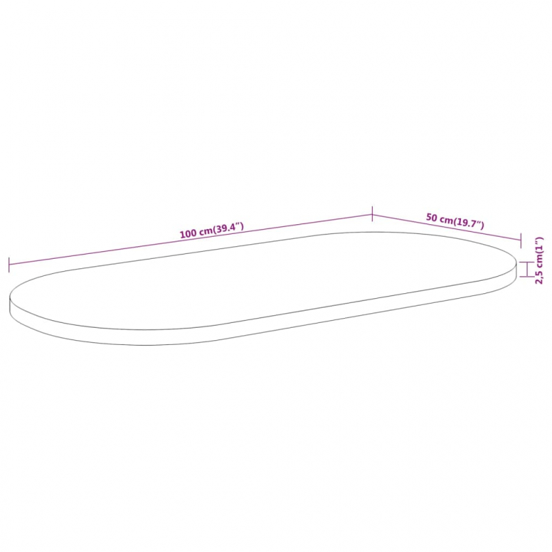 Tischplatte 100x50x2,5 cm Oval Massivholz Akazie