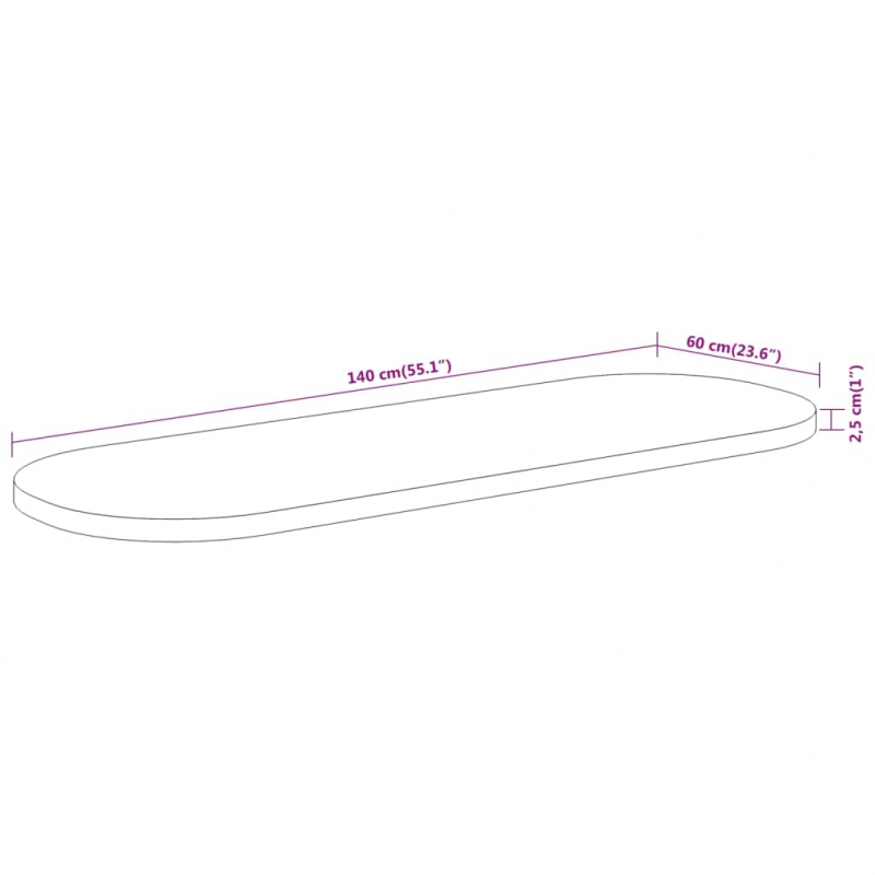 Tischplatte 140x60x2,5 cm Oval Massivholz Akazie