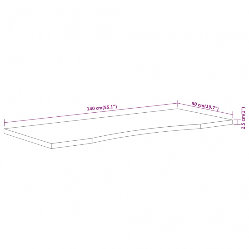 Schreibtischplatte 140x50x2,5 cm Rechteckig Massivholz Akazie