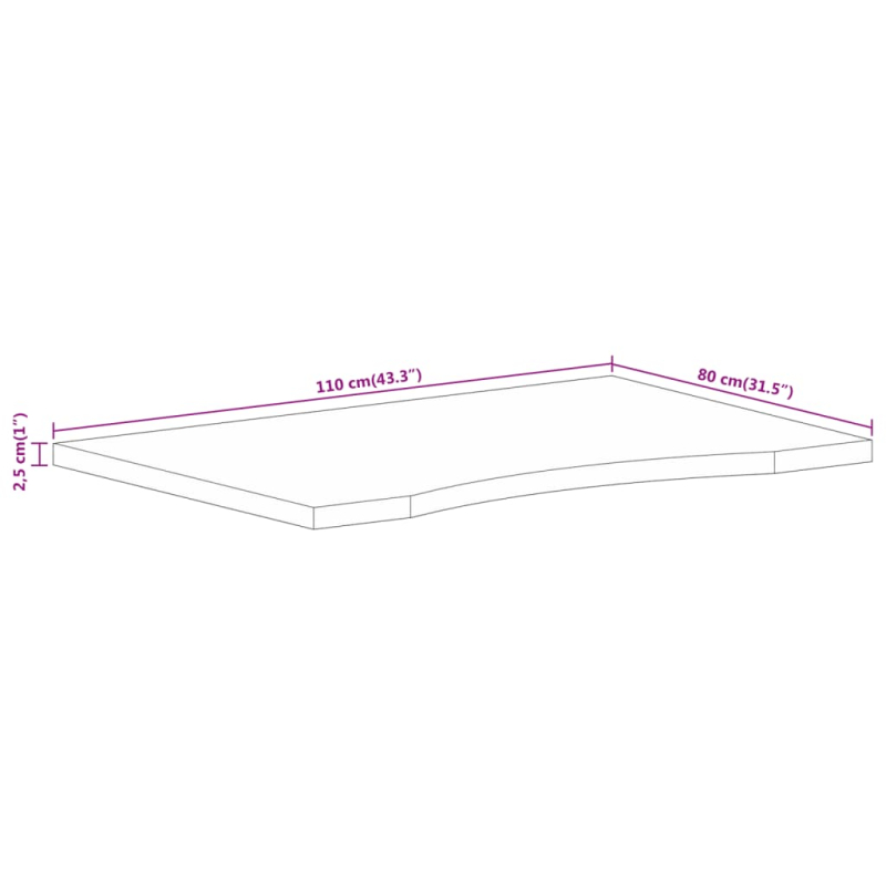 Schreibtischplatte mit Aussparung 110x80x2,5cm Massivholz Mango