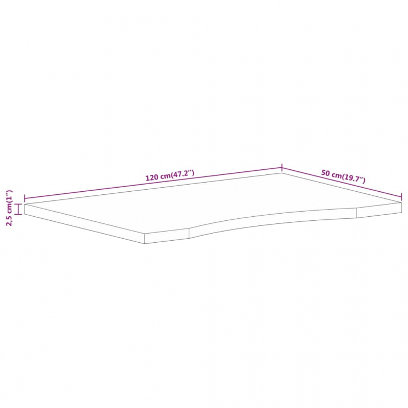 Schreibtischplatte mit Aussparung 120x50x2,5cm Massivholz Mango