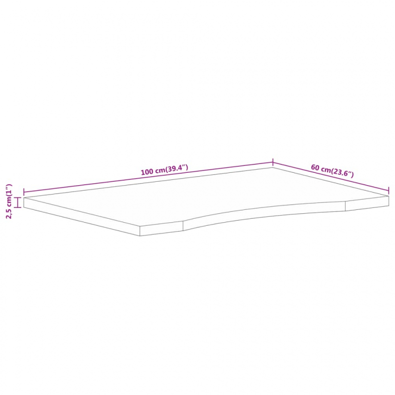 Schreibtischplatte mit Aussparung 100x60x2,5cm Massivholz Mango