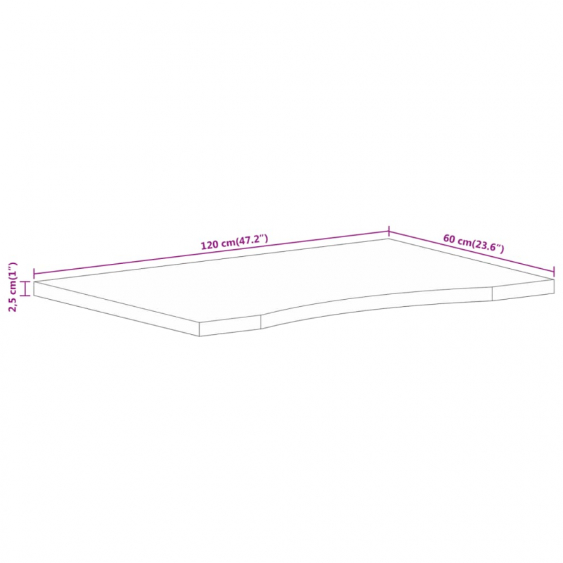 Schreibtischplatte mit Aussparung 120x60x2,5cm Massivholz Mango