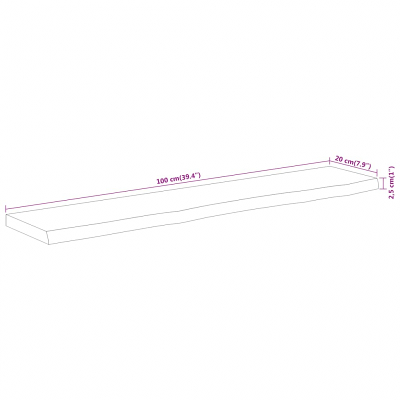 Wandregal 100x20x2,5 cm Rechteckig Massivholz Akazie Baumkante