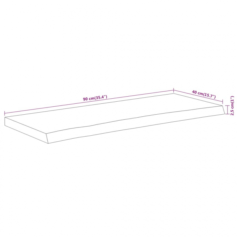 Tischplatte 90x40x2,5 cm Rechteckig Massivholz Akazie Baumkante