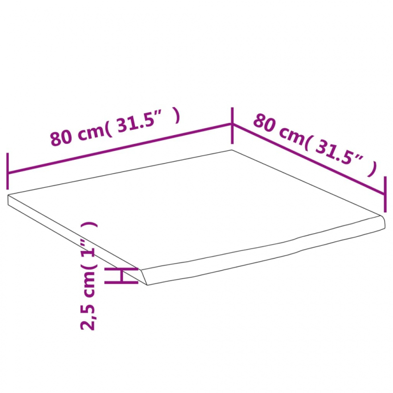 Schreibtischplatte 80x80x2,5 cm Massivholz Akazie Naturkante